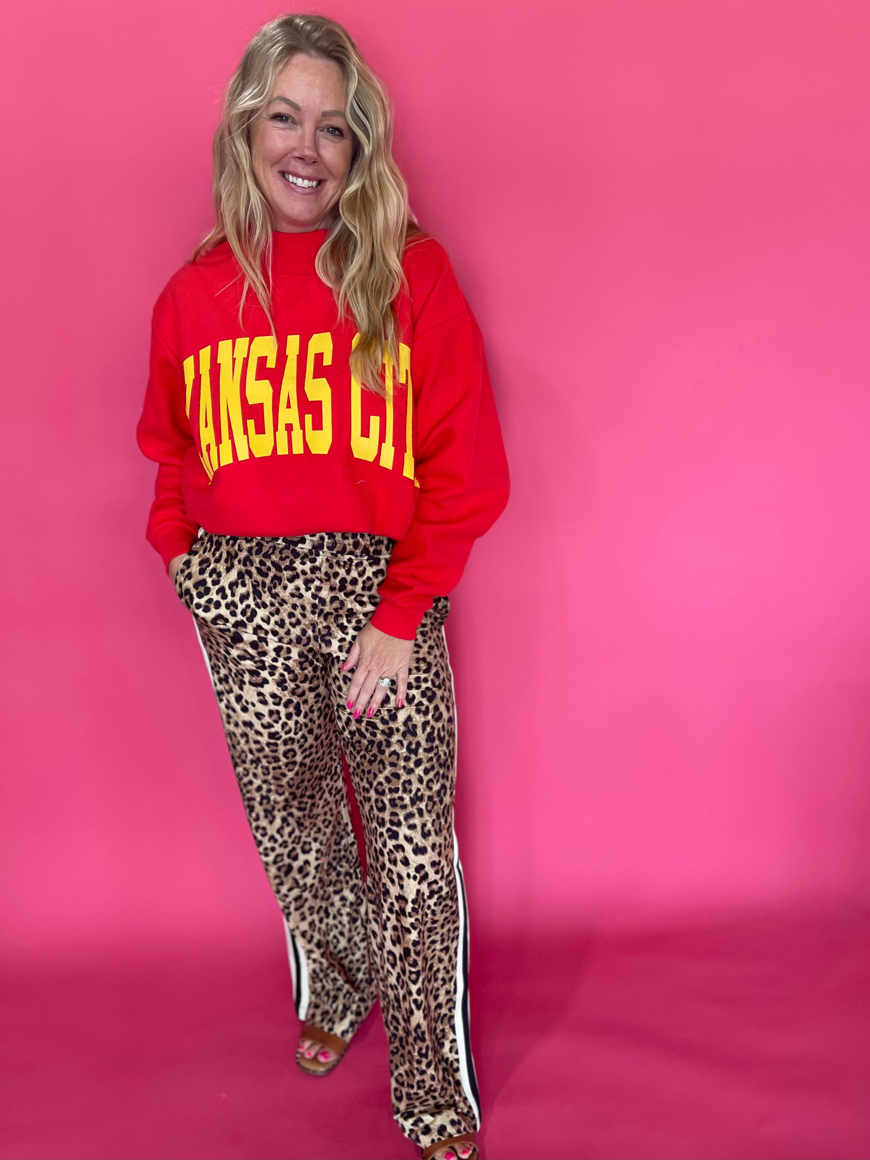 Untamed & Unbothered Animal Print Side-Stripe Straight Leg Pant