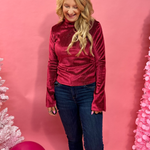 Verosa Bell Sleeve Velvet Top in Burgundy