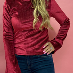 Verosa Bell Sleeve Velvet Top in Burgundy