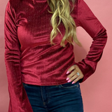 Verosa Bell Sleeve Velvet Top in Burgundy