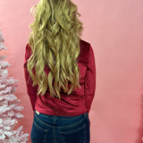 Verosa Bell Sleeve Velvet Top in Burgundy