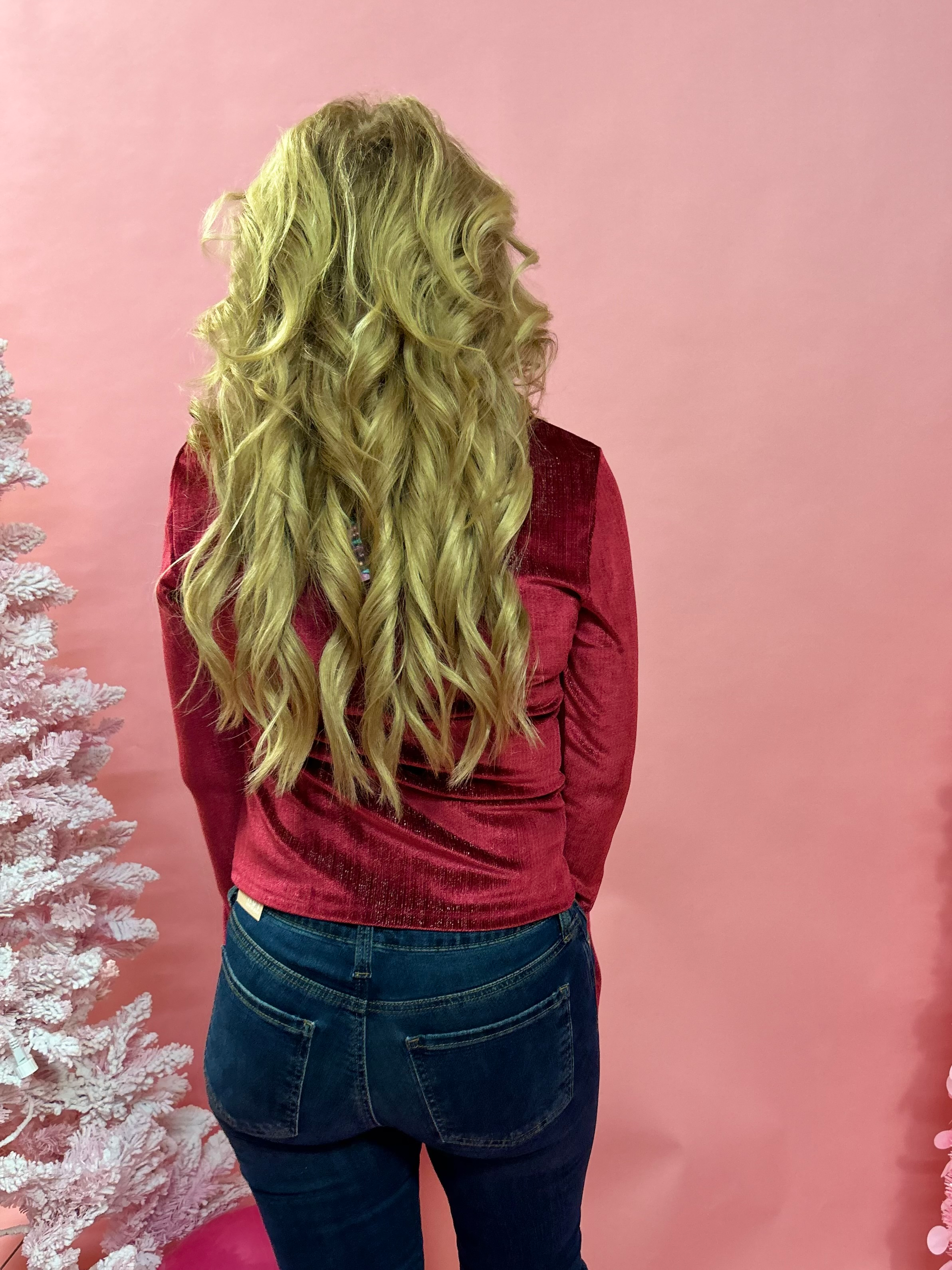 Verosa Bell Sleeve Velvet Top in Burgundy