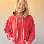 Vintage Wash Oversized Brushed Hoodie in Red