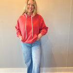 Vintage Wash Oversized Brushed Hoodie in Red