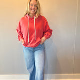 Vintage Wash Oversized Brushed Hoodie in Red