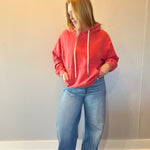 Vintage Wash Oversized Brushed Hoodie in Red
