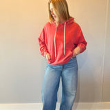 Vintage Wash Oversized Brushed Hoodie in Red