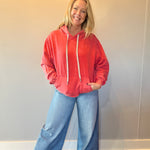 Vintage Wash Oversized Brushed Hoodie in Red