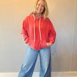 Vintage Wash Oversized Brushed Hoodie in Red