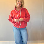Vintage Wash Oversized Brushed Hoodie in Red