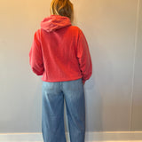 Vintage Wash Oversized Brushed Hoodie in Red