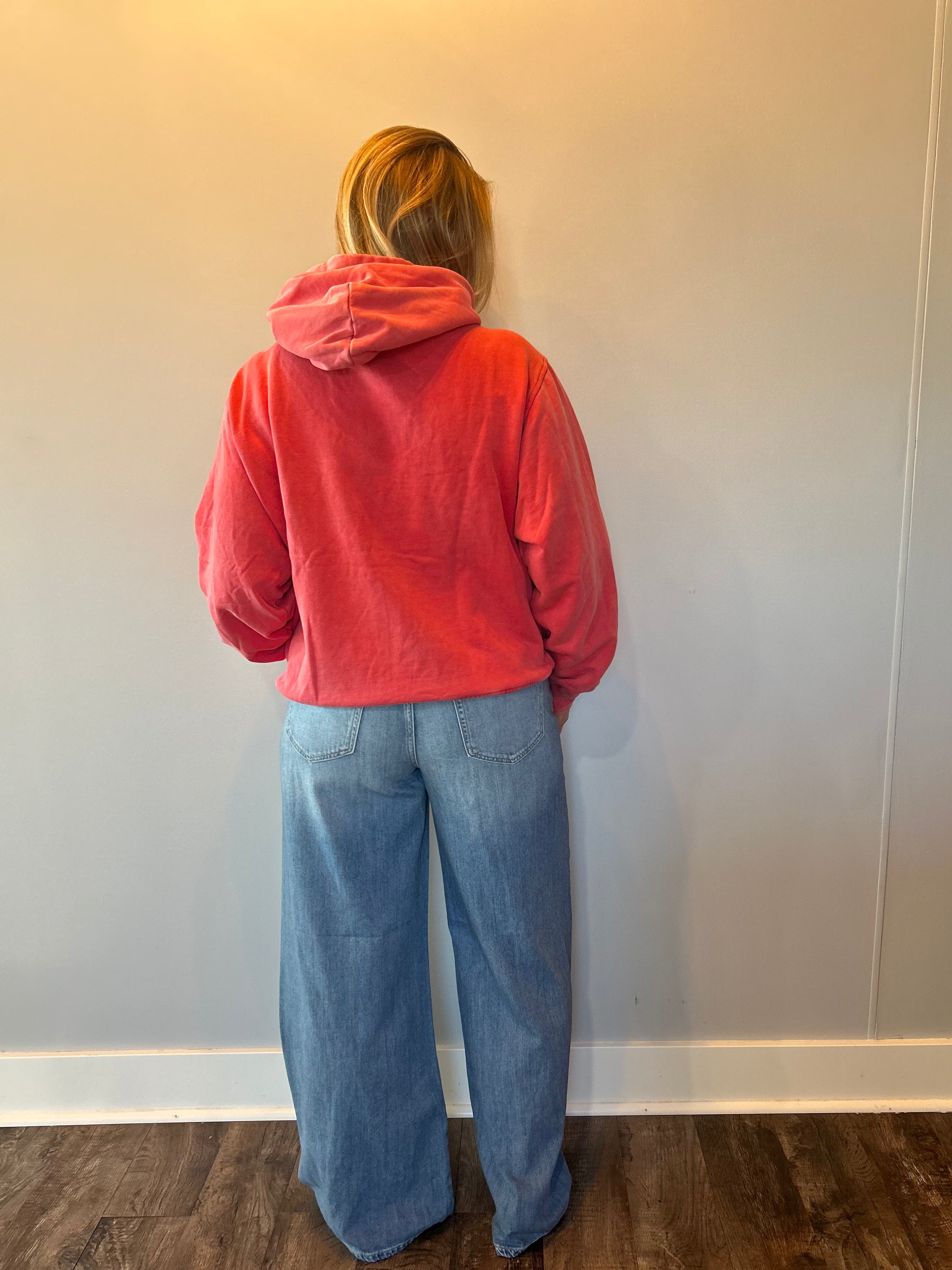 Vintage Wash Oversized Brushed Hoodie in Red