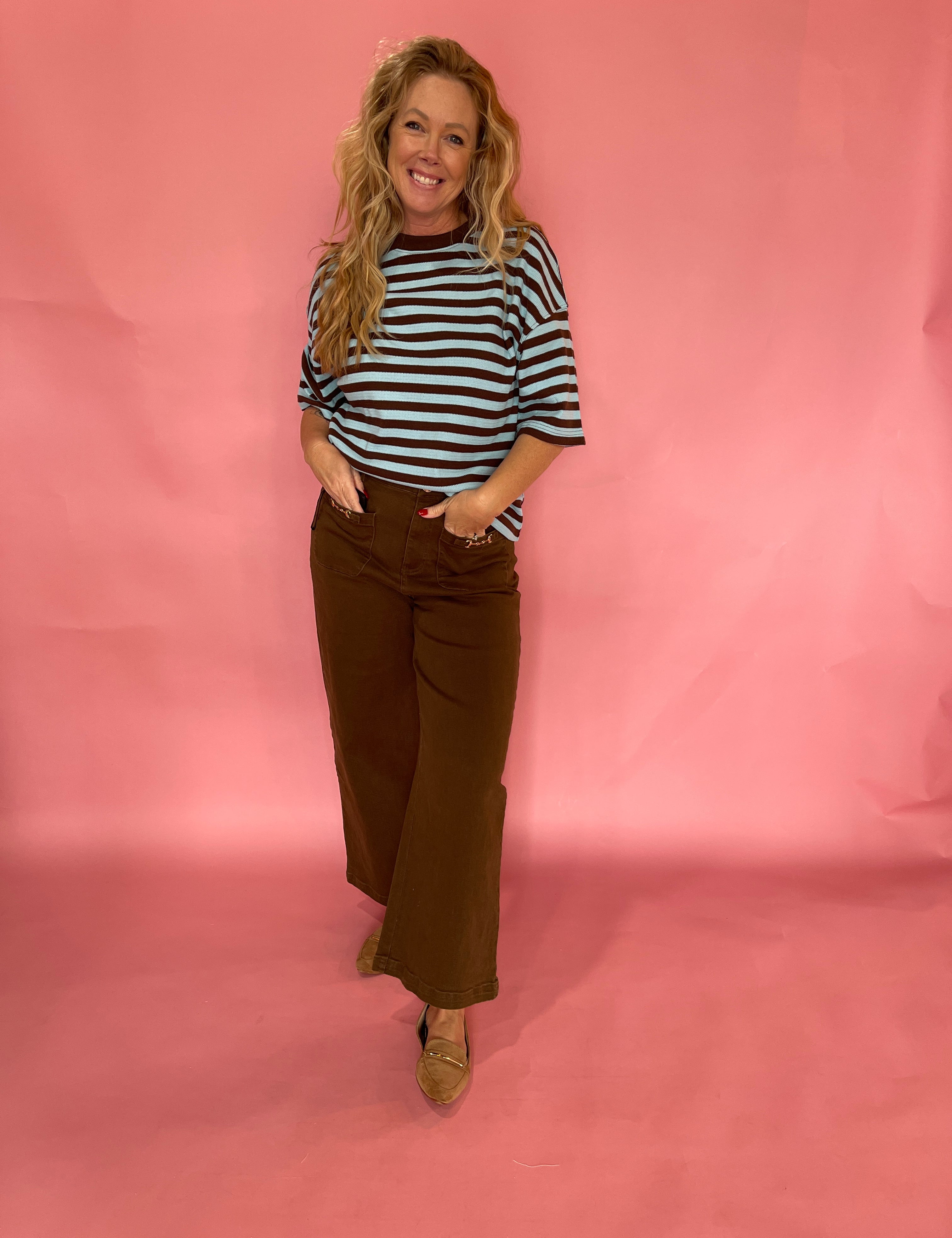 Wardrobe Staple Blue Brown Top