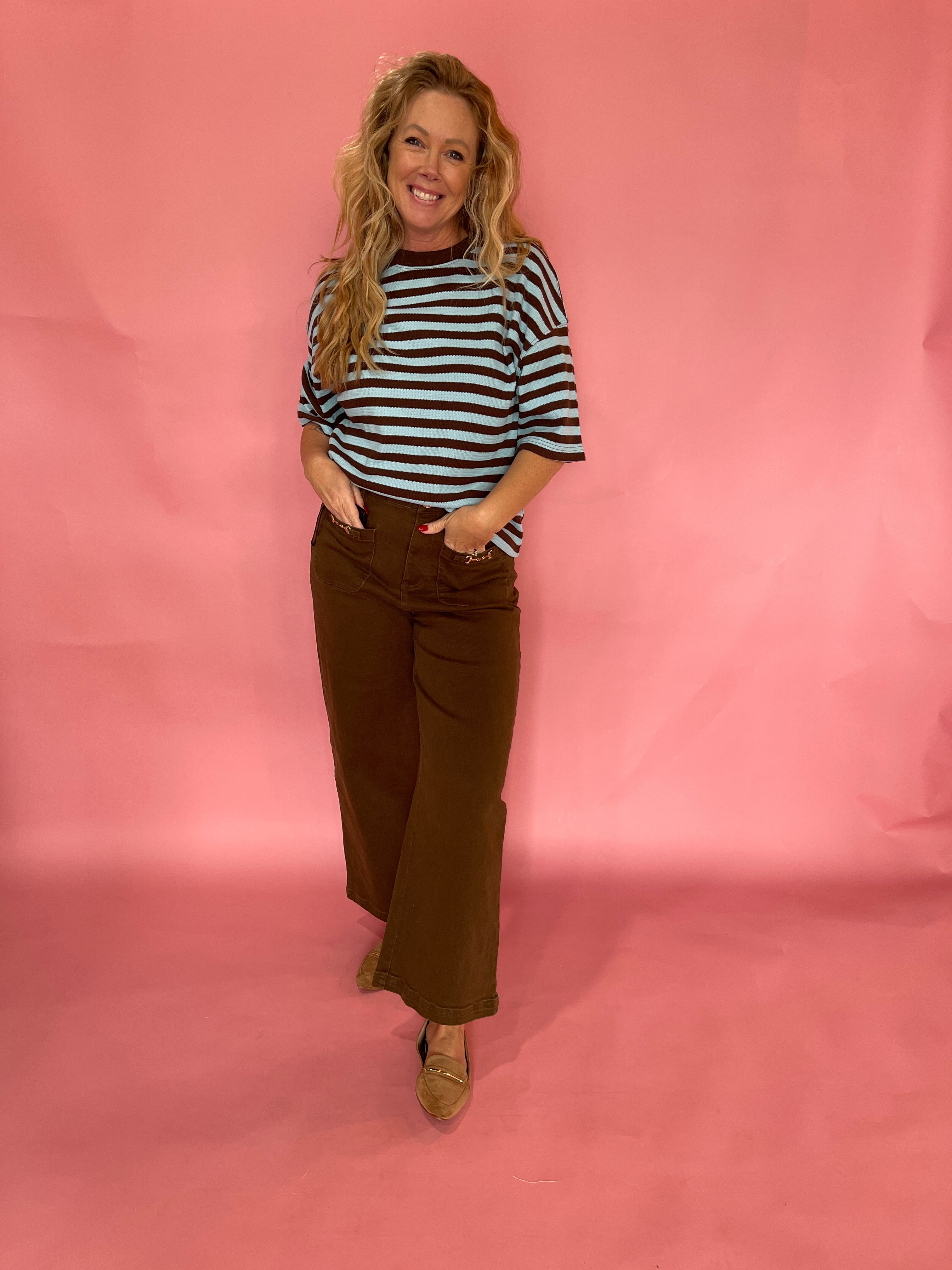 Wardrobe Staple Blue Brown Top