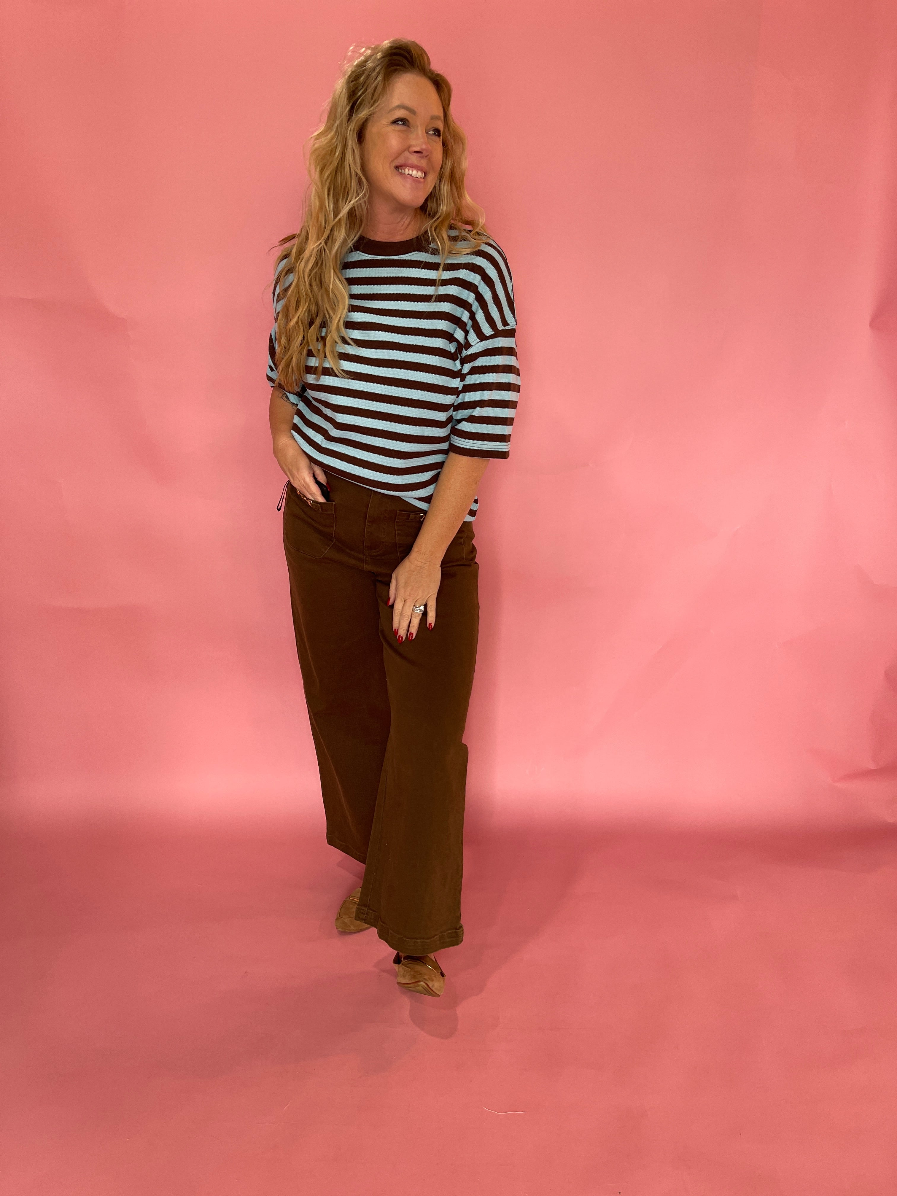 Wardrobe Staple Blue Brown Top
