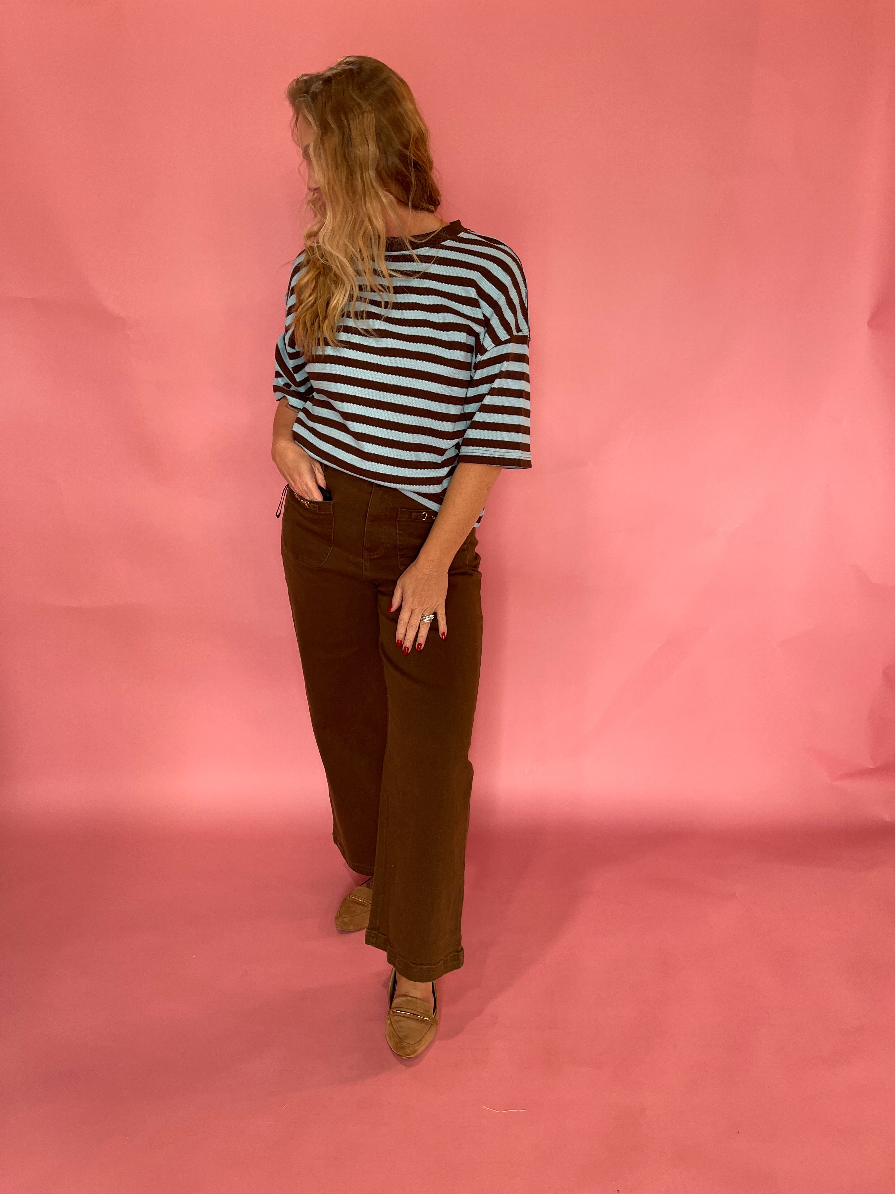 Wardrobe Staple Blue Brown Top