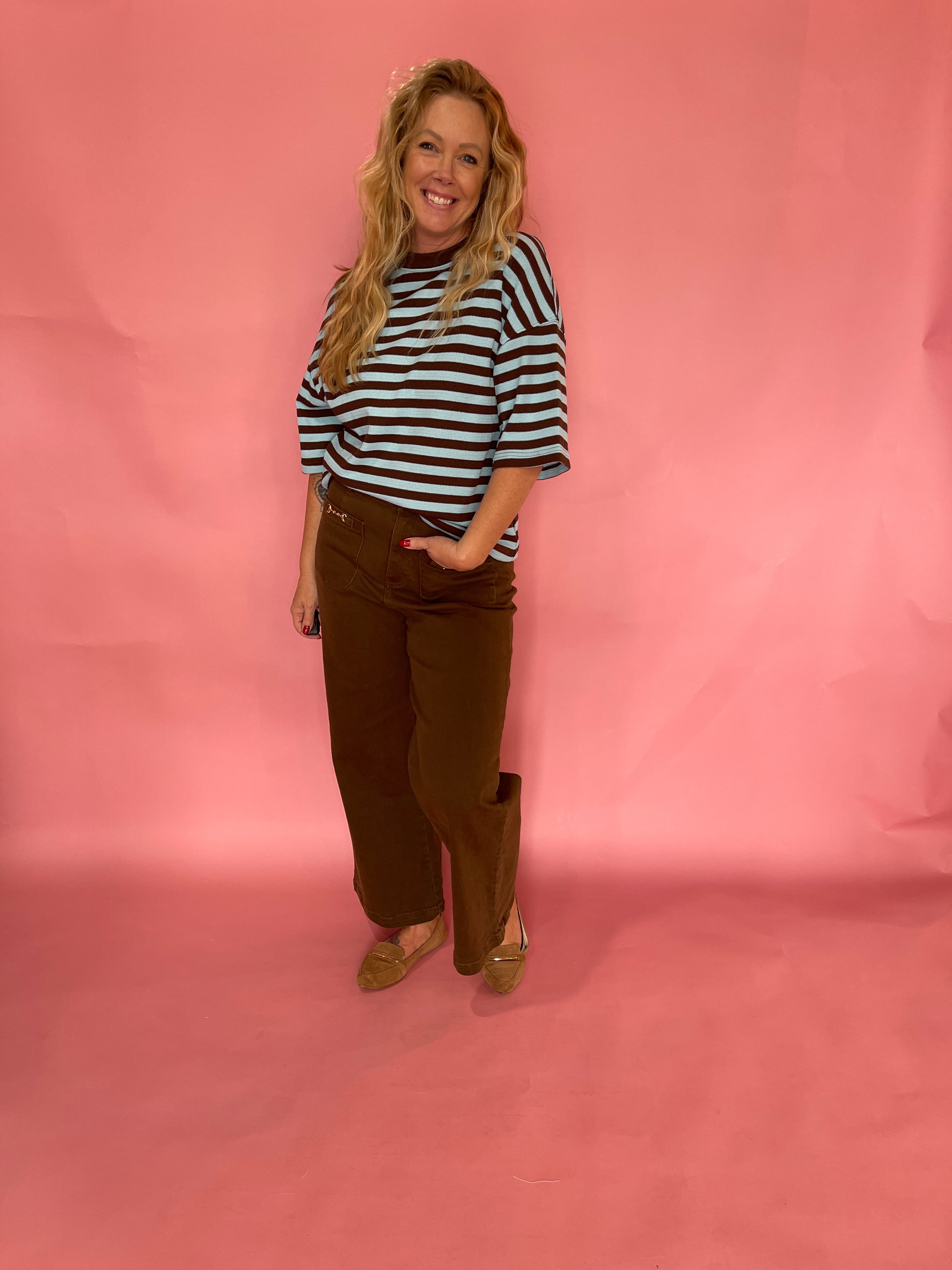 Wardrobe Staple Blue Brown Top