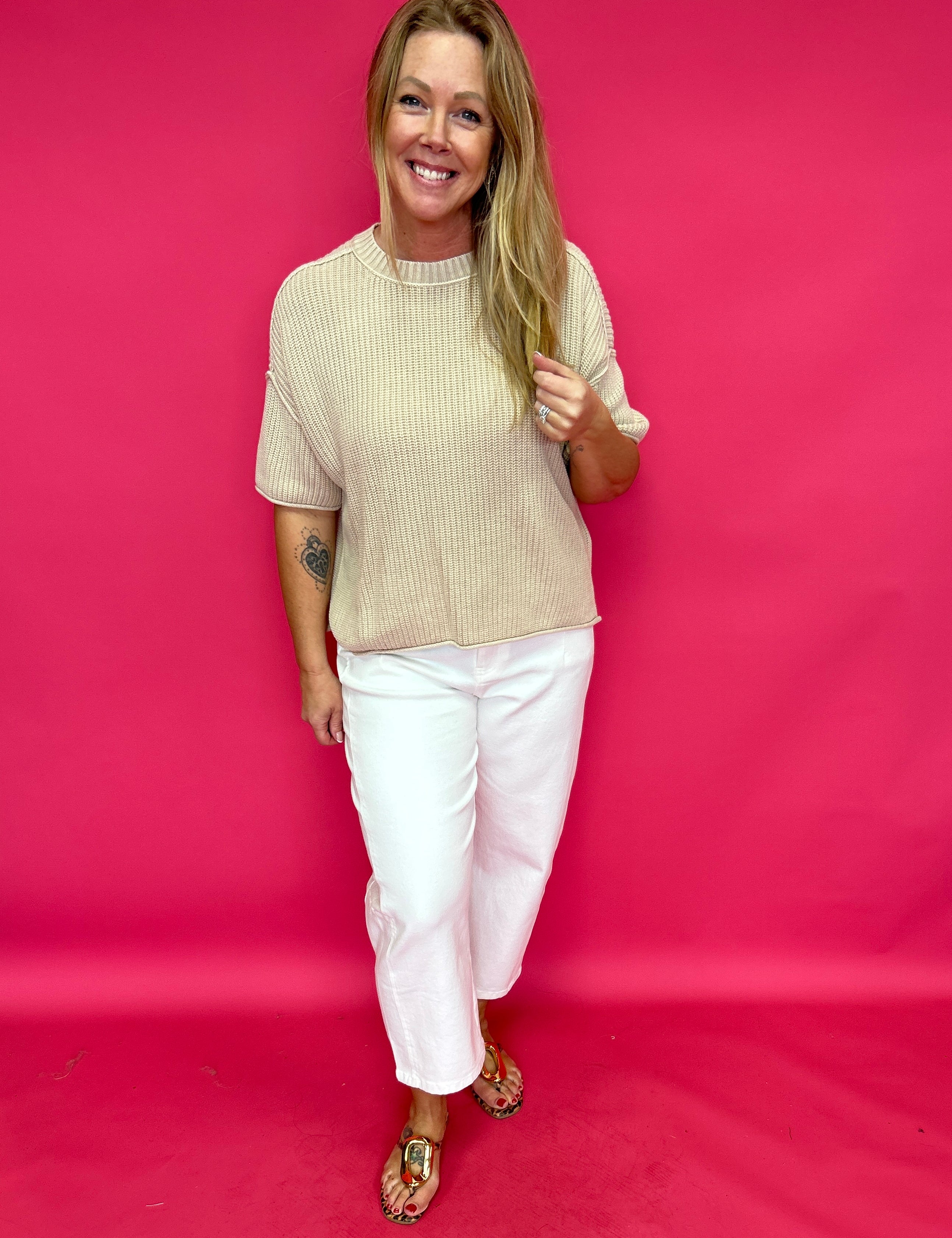 Washed Short Sleeve Boxy Knit Top - Shabby 2 Chic Boutiques