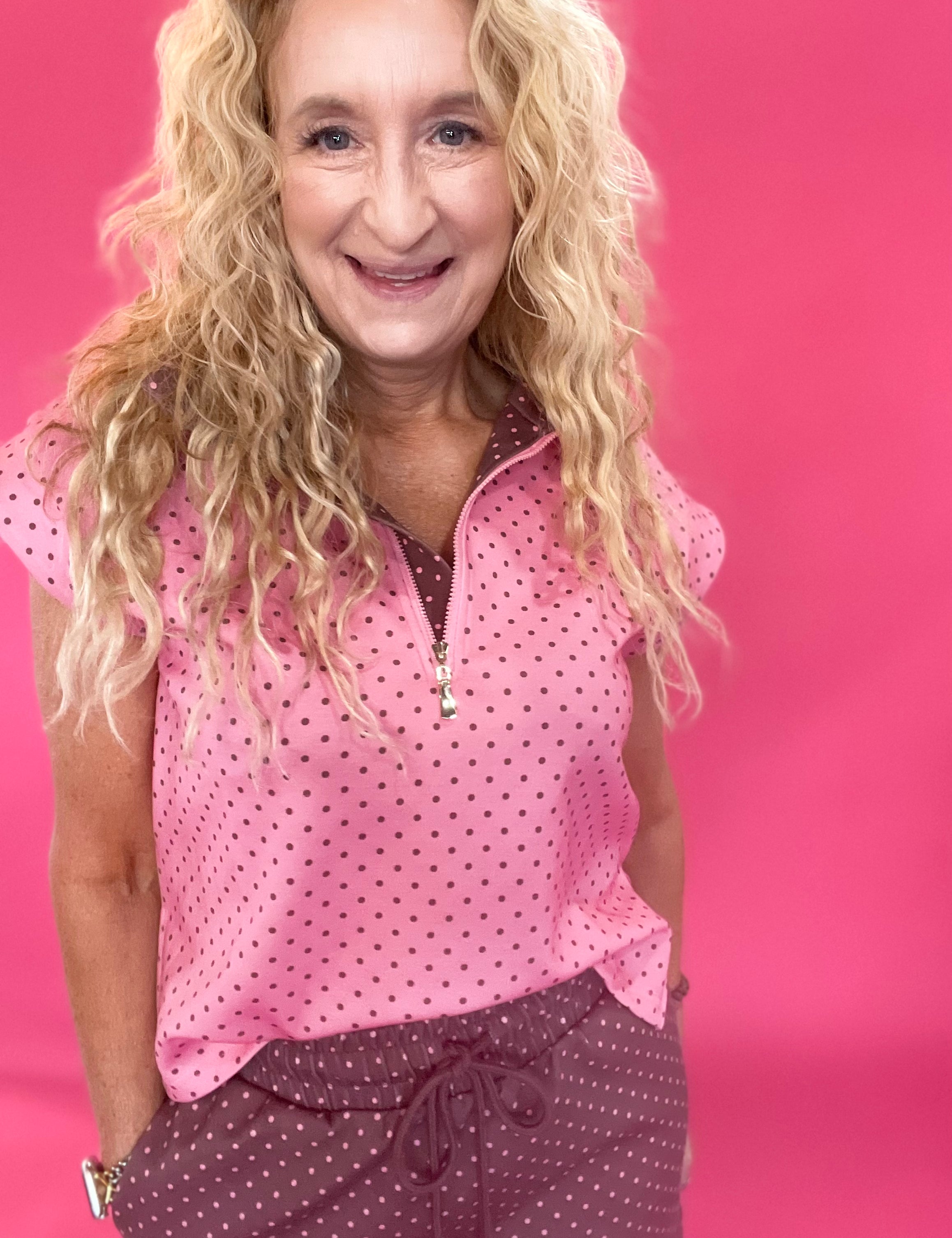 Weekend Ready Quarter Zip Top in Pink