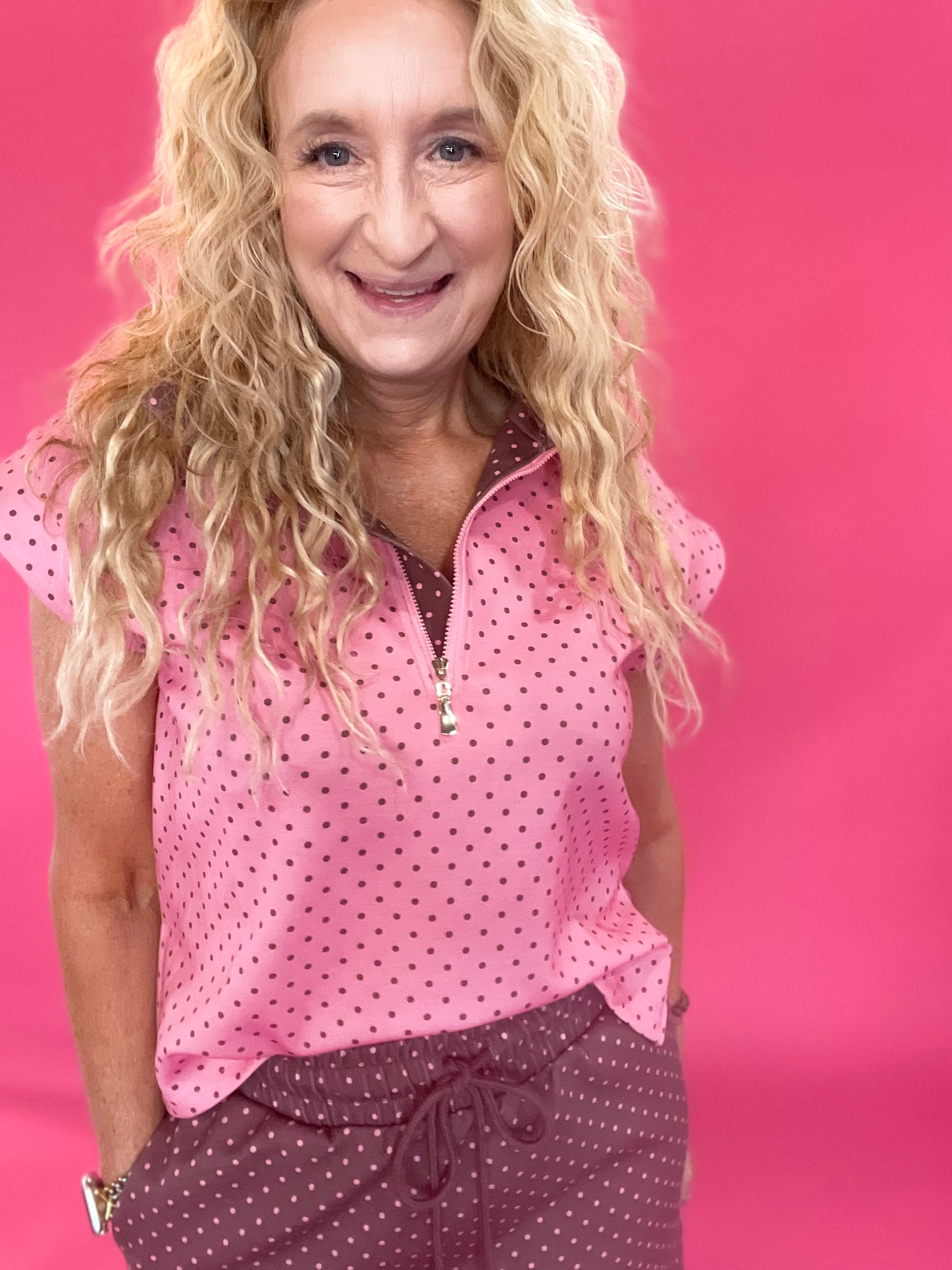 Weekend Ready Quarter Zip Top in Pink