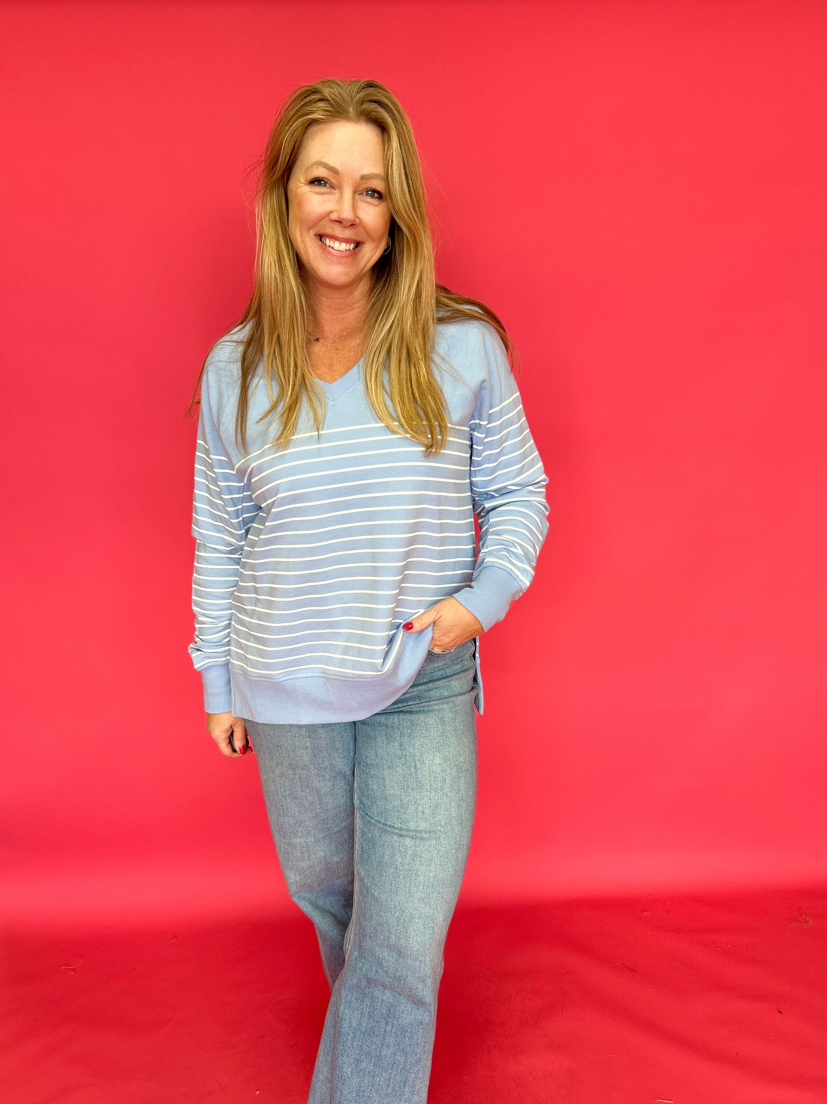 Weekender Stripe V Neck in Blue (ZSupply) - Shabby 2 Chic Boutiques