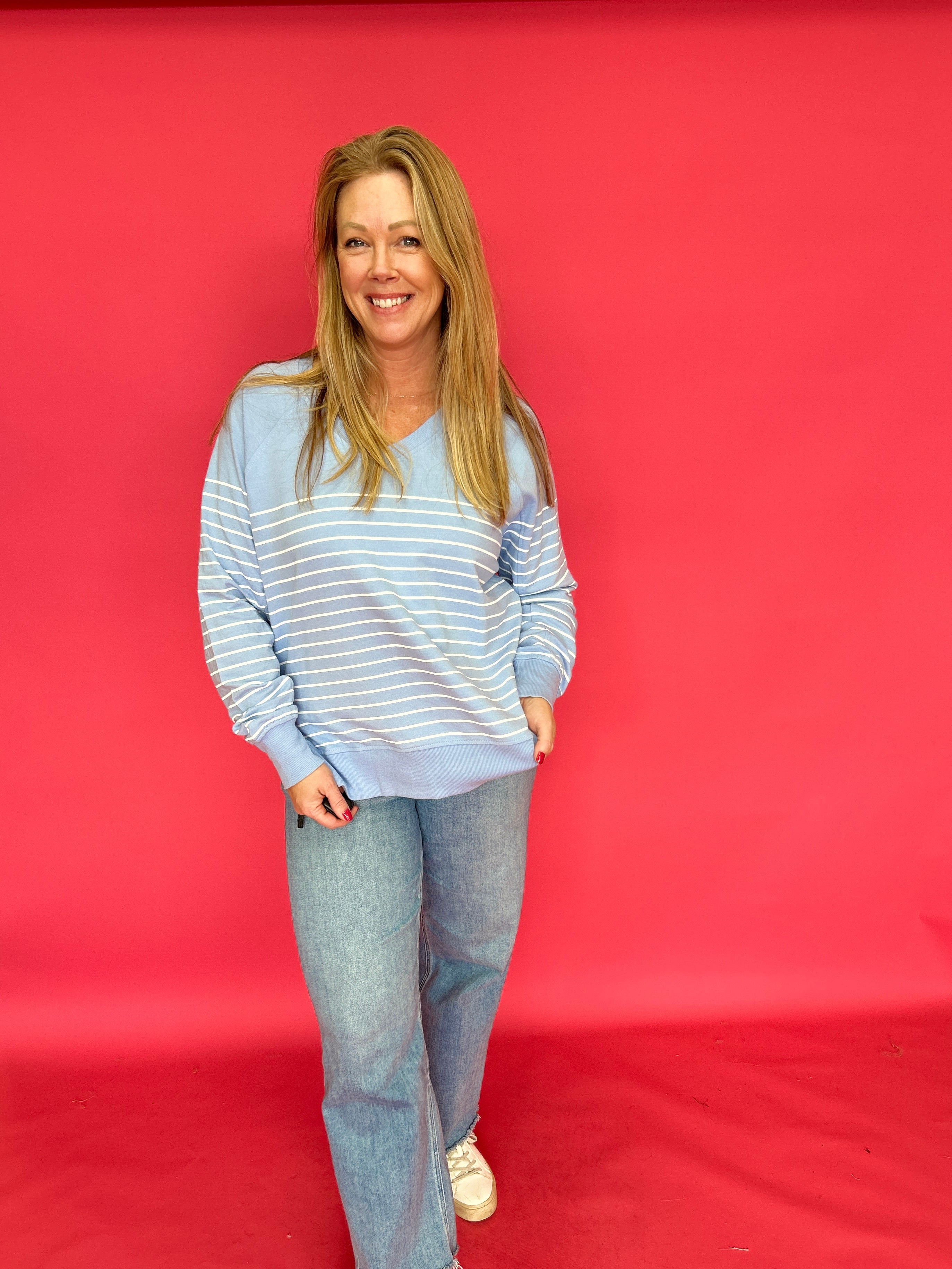 Weekender Stripe V Neck in Blue (ZSupply) - Shabby 2 Chic Boutiques
