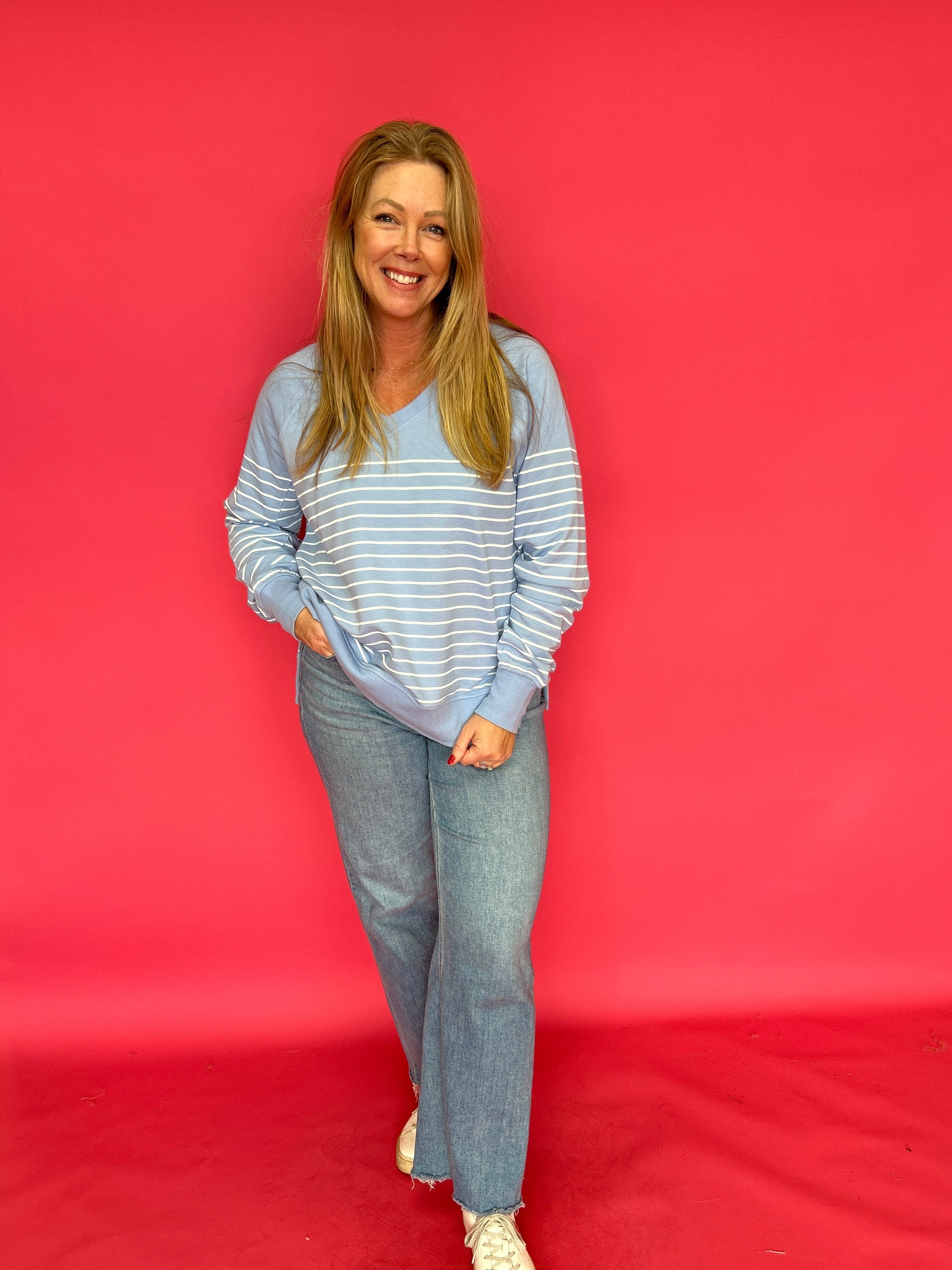 Weekender Stripe V Neck in Blue (ZSupply) - Shabby 2 Chic Boutiques