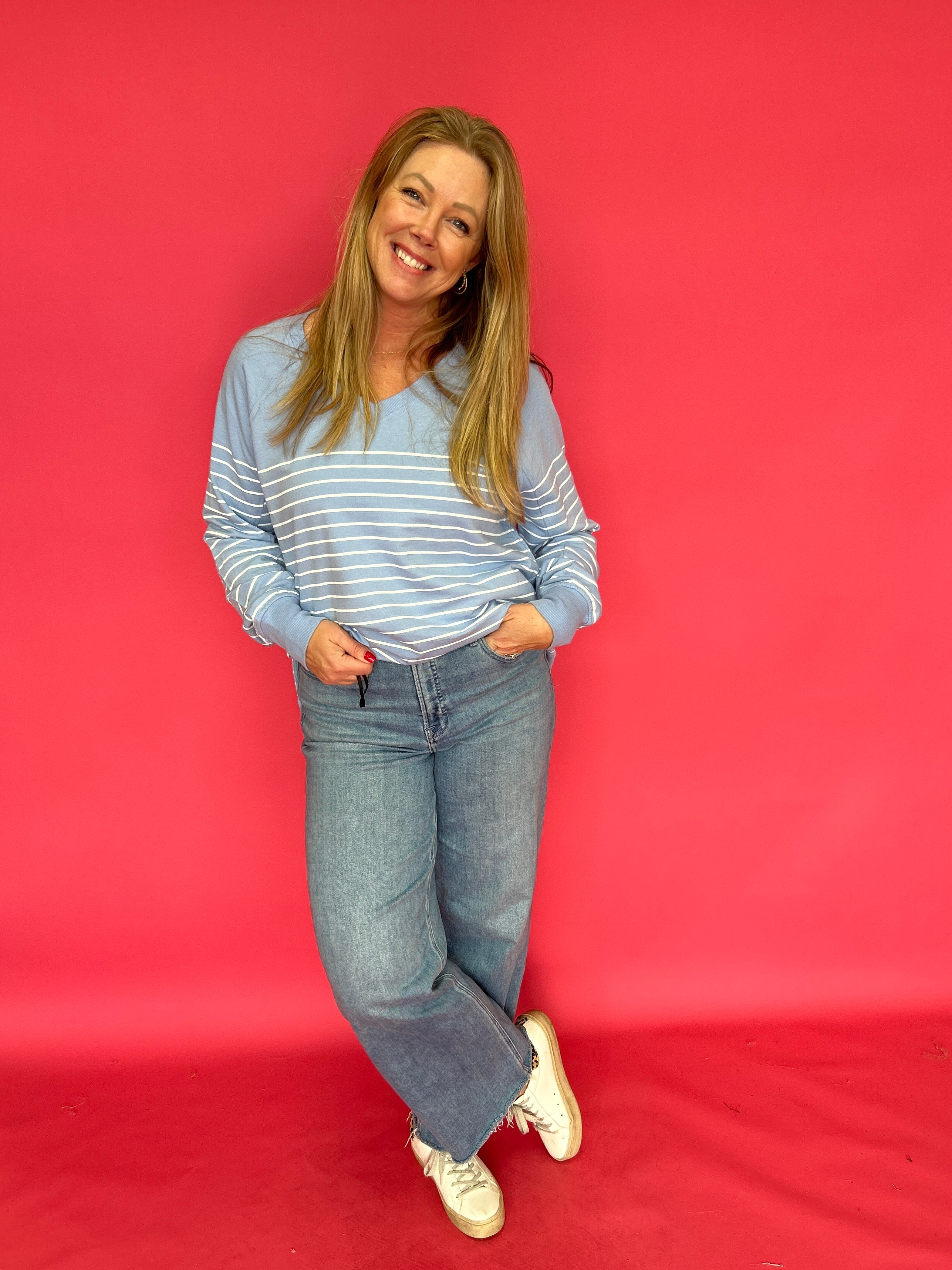 Weekender Stripe V Neck in Blue (ZSupply) - Shabby 2 Chic Boutiques