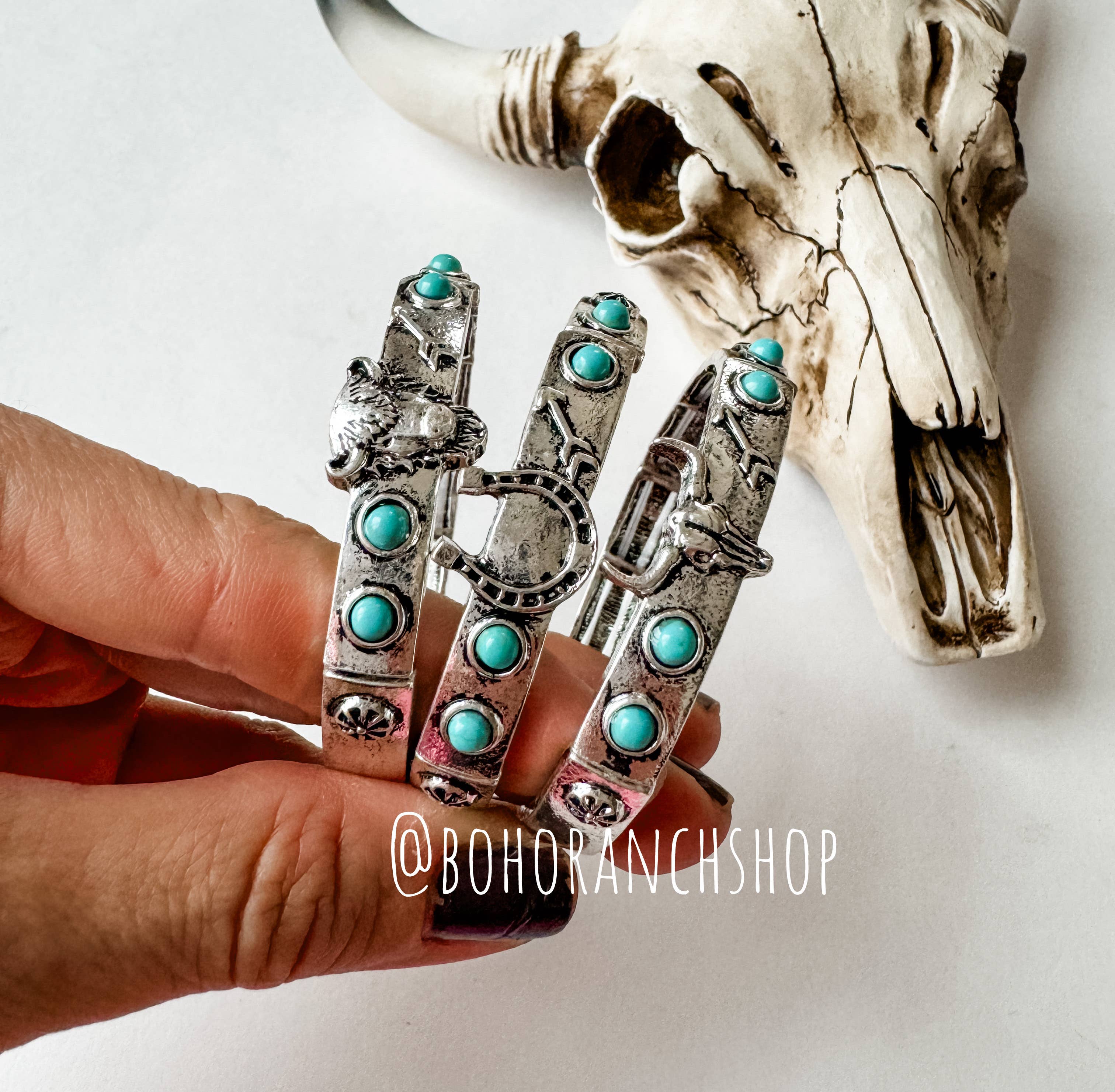Western Boho Turquoise Stone Stackable Stretch Bracelet