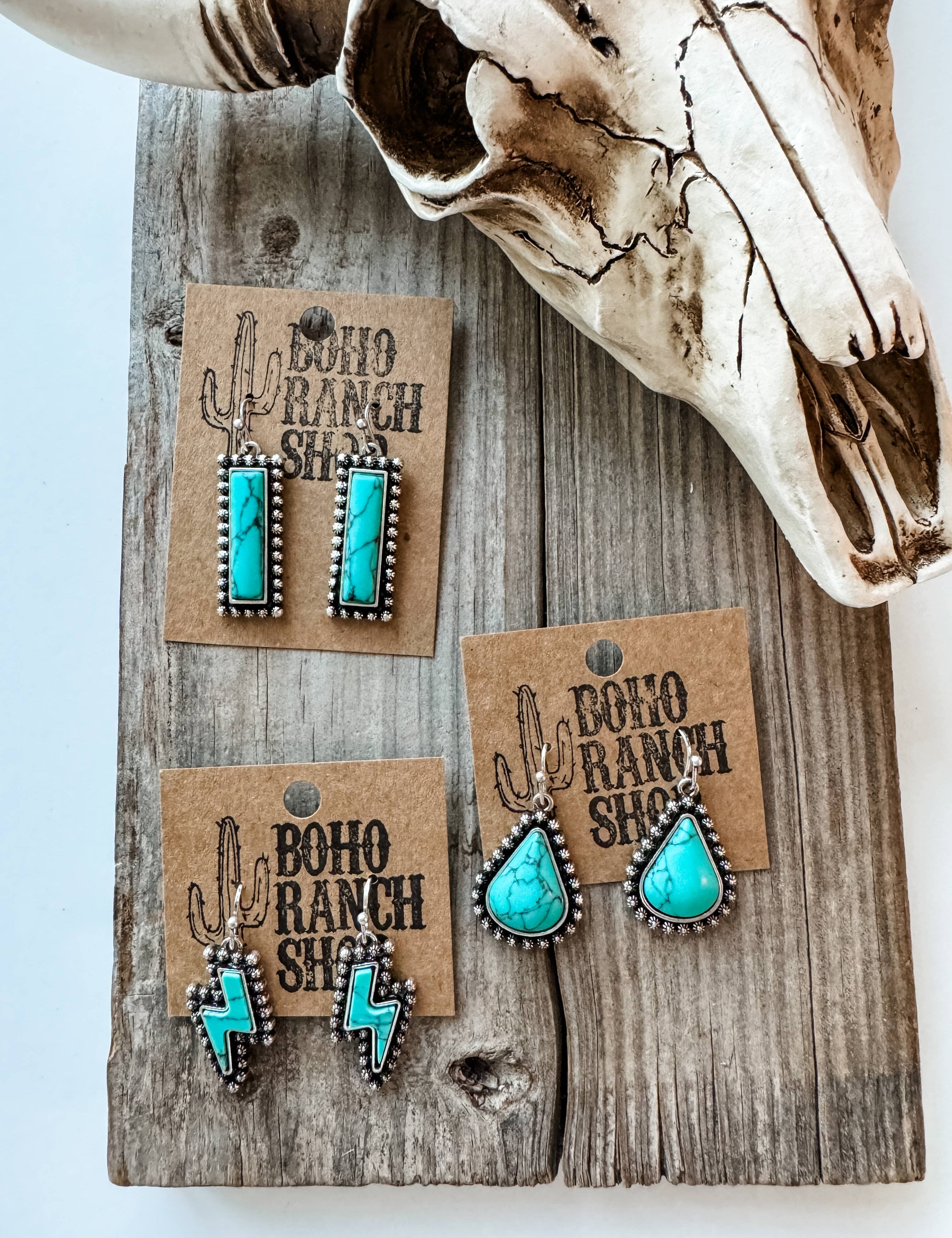 Western Hand Stone Stud Earrings Turquoise bolt bar teardrop