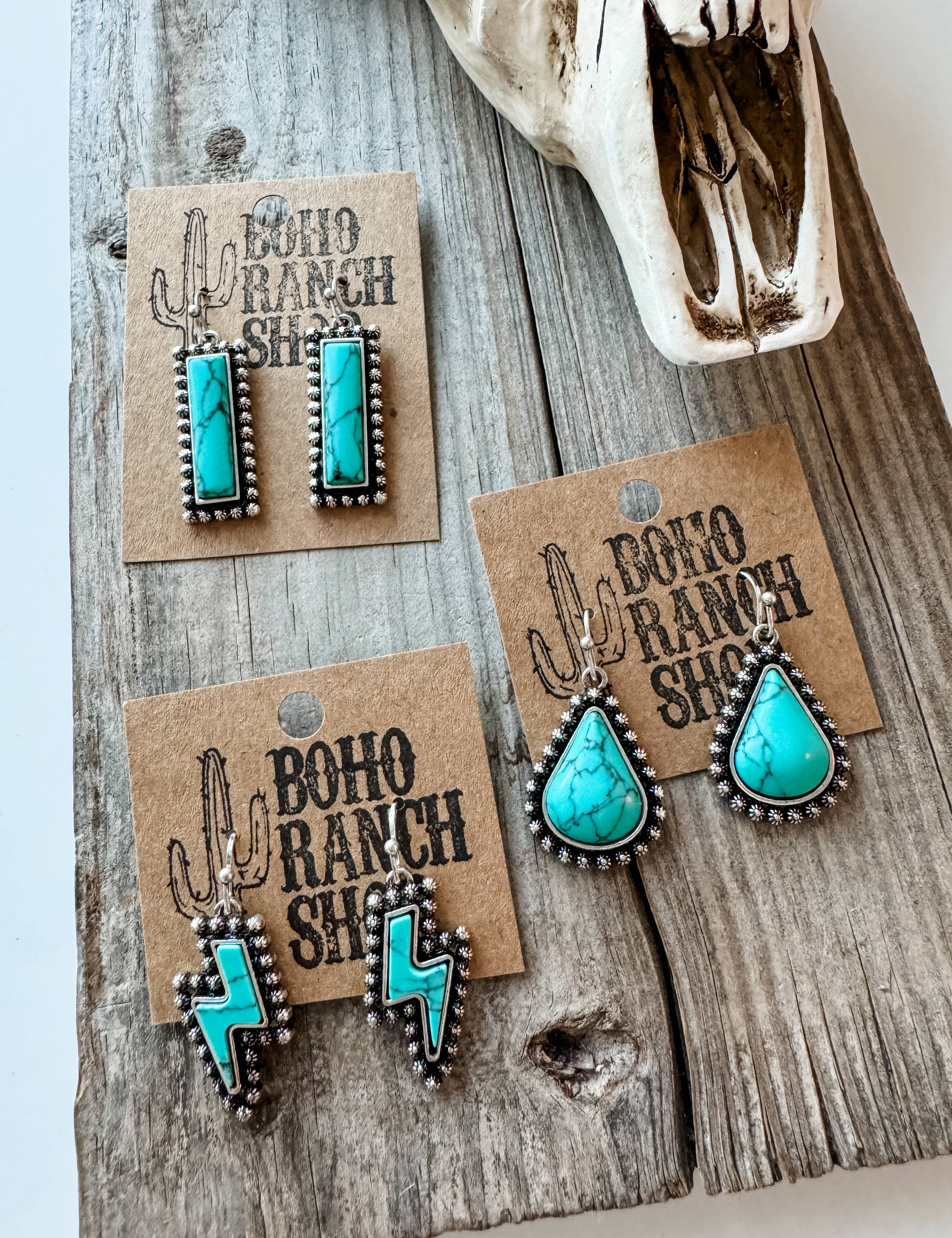Western Hand Stone Stud Earrings Turquoise bolt bar teardrop