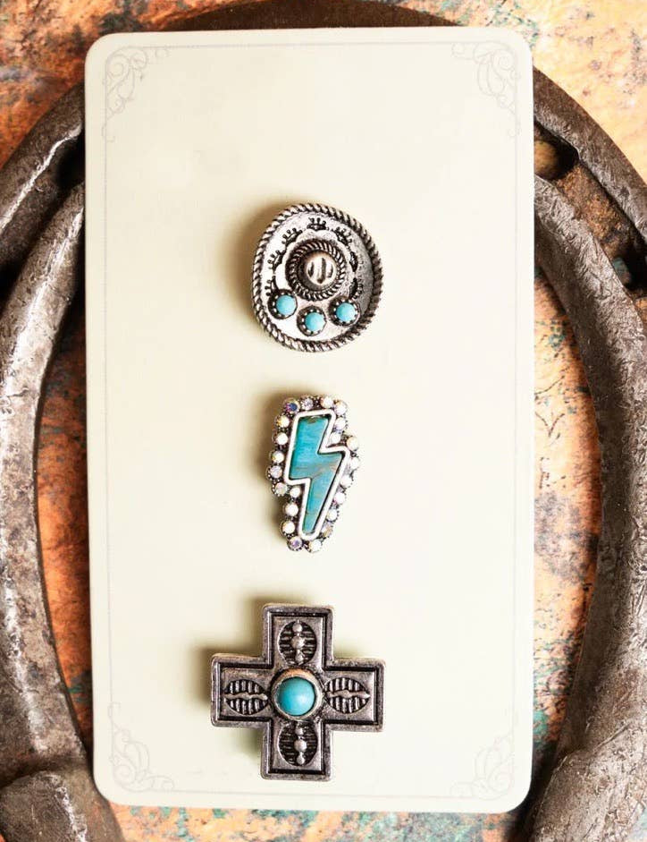 Western Turquoise Silvertone Pin Set - Trucker hat, purse