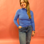 Whitney Long Sleeve Turtle Neck Knit Top in Blue