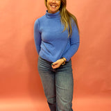 Whitney Long Sleeve Turtle Neck Knit Top in Blue