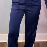 Wide-Leg Varsity Stripe Track Pants in Navy