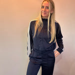 Wide-Leg Varsity Stripe Track Pants in Navy