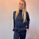 Wide-Leg Varsity Stripe Track Pants in Navy