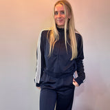 Wide-Leg Varsity Stripe Track Pants in Navy