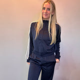 Wide-Leg Varsity Stripe Track Pants in Navy