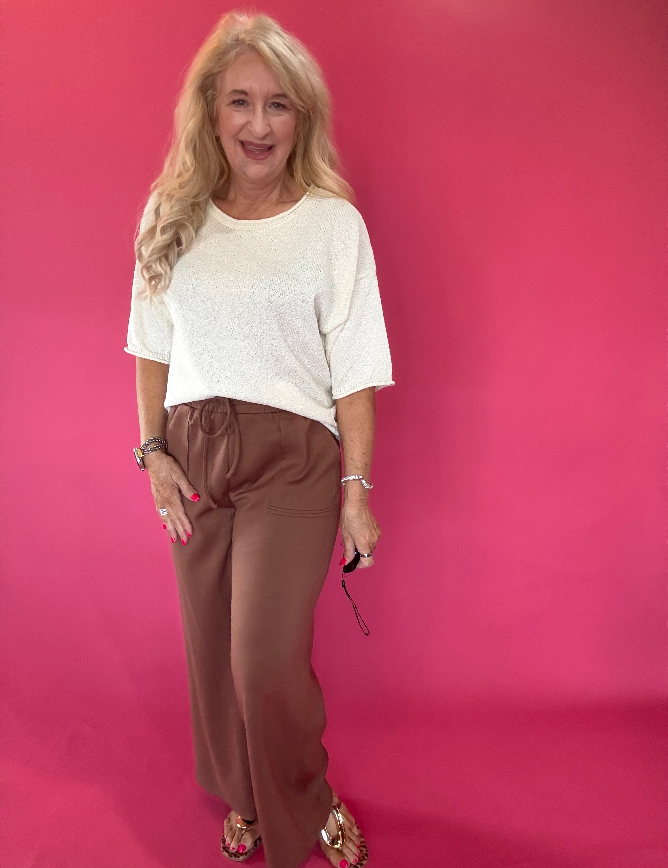 Wide Leg, Zero Effort Scuba Pants in Espresso Brown