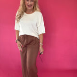 Wide Leg, Zero Effort Scuba Pants in Espresso Brown