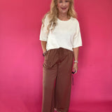 Wide Leg, Zero Effort Scuba Pants in Espresso Brown