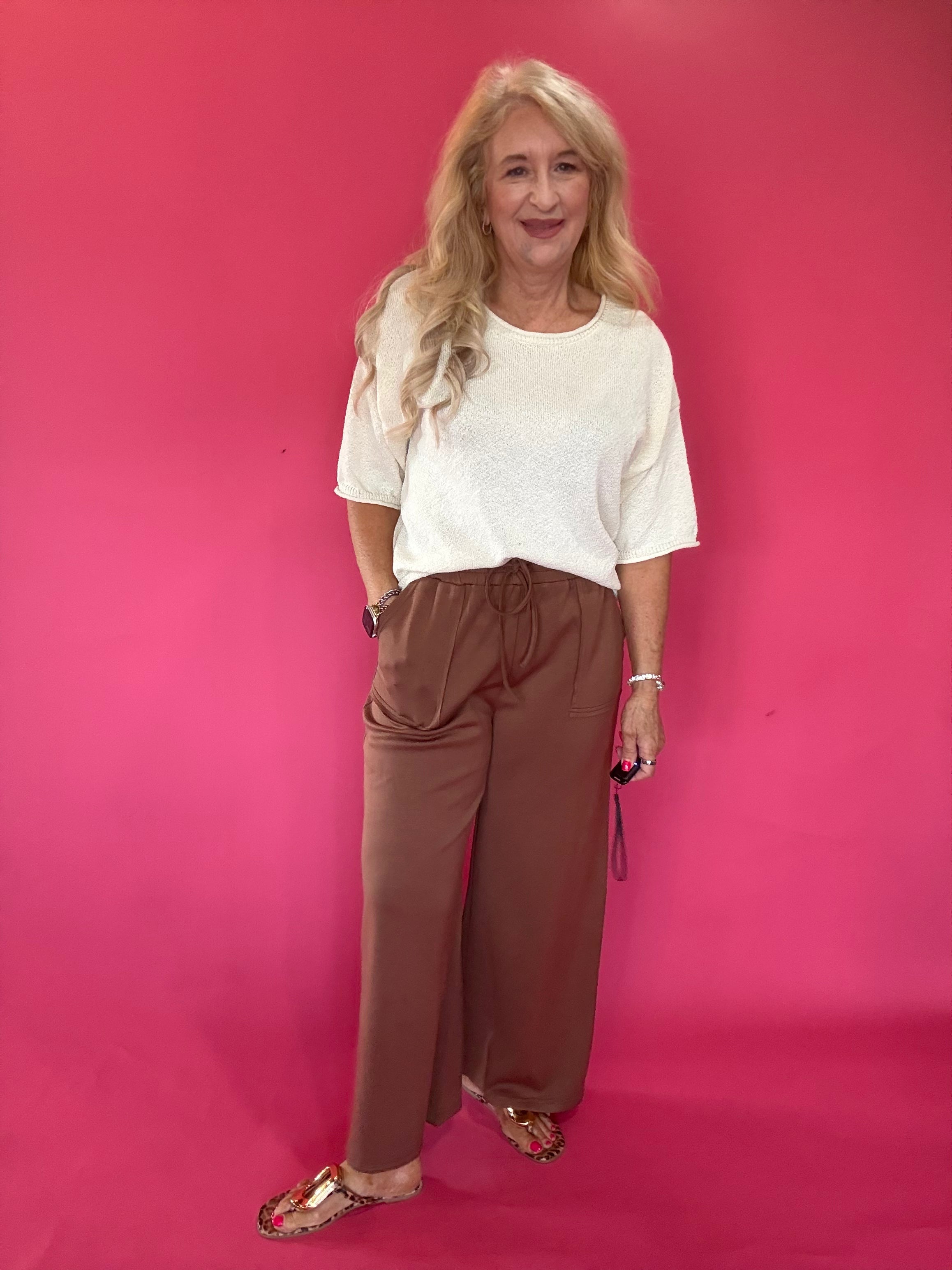 Wide Leg, Zero Effort Scuba Pants in Espresso Brown