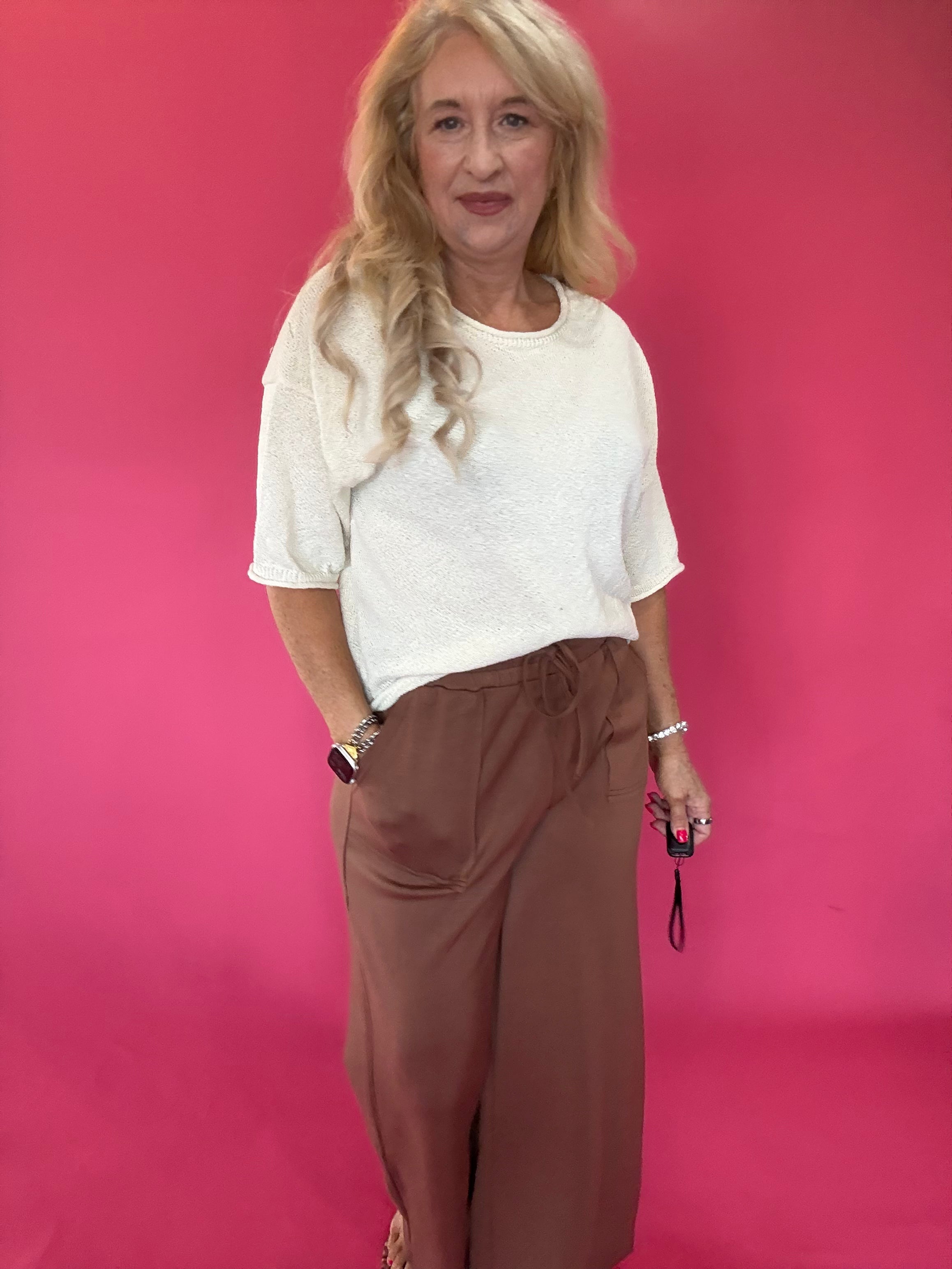 Wide Leg, Zero Effort Scuba Pants in Espresso Brown