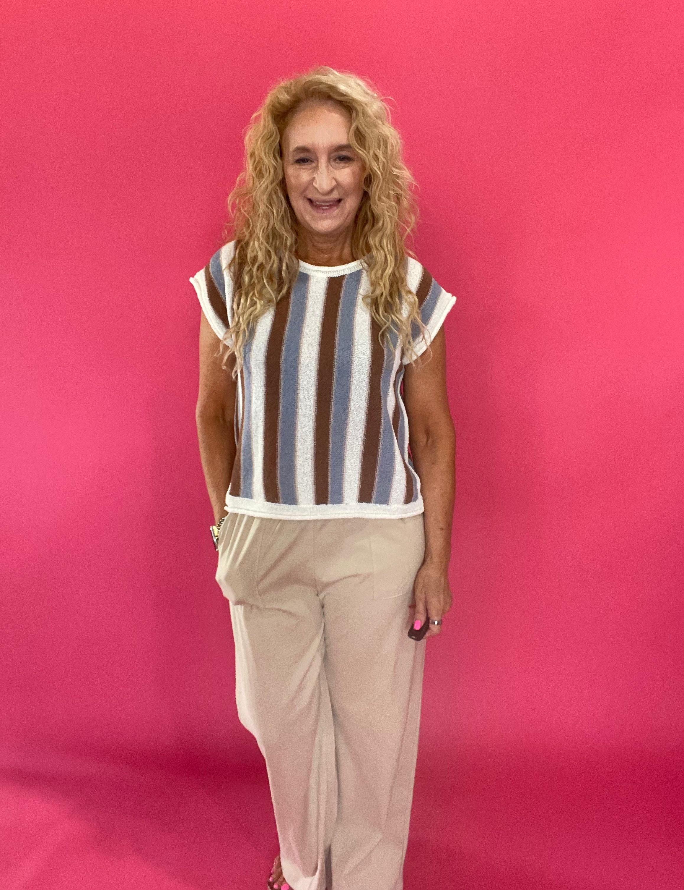 Back view of the espresso brown scuba pants showing the structured wide leg drape