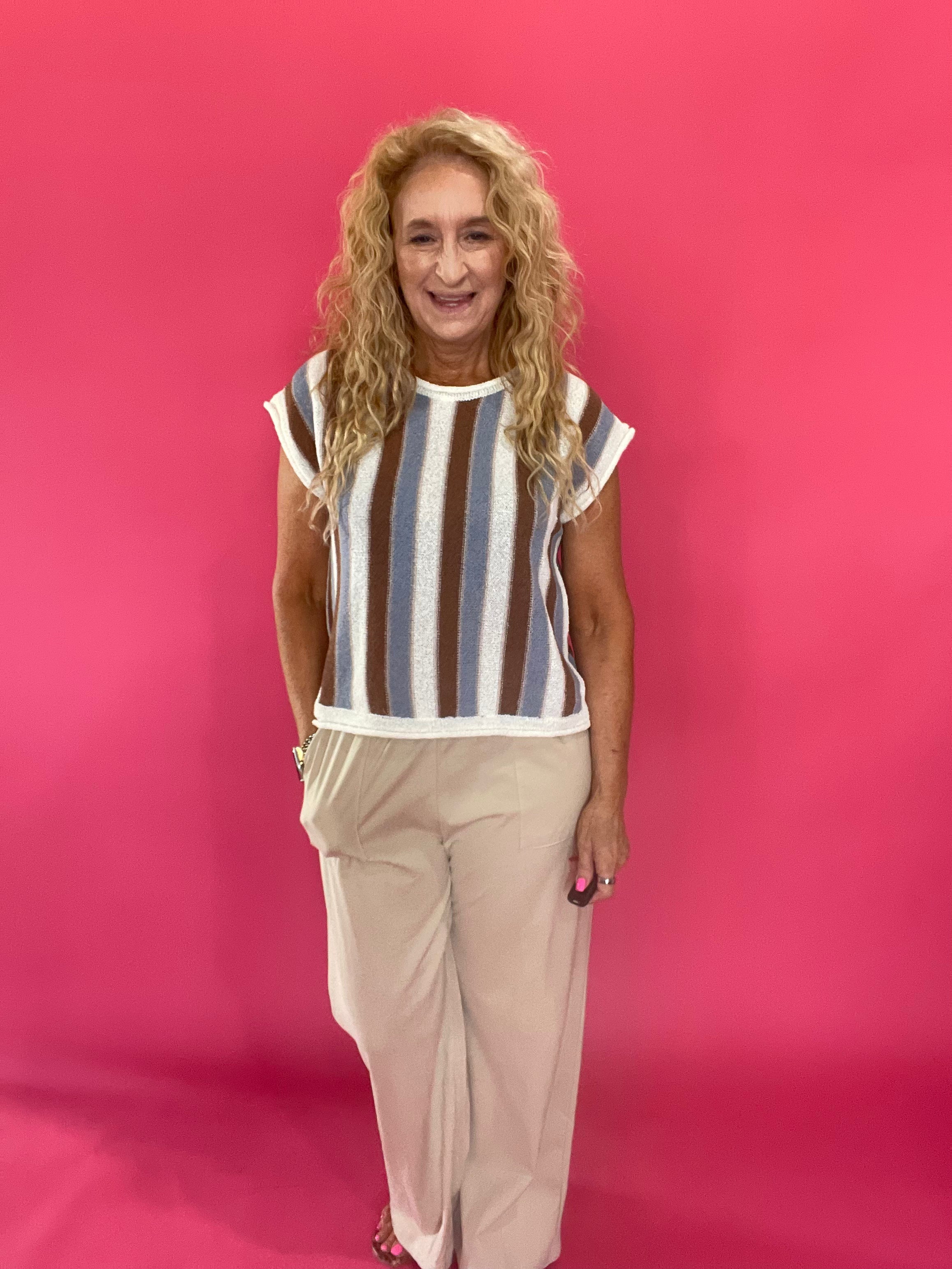 Back view of the espresso brown scuba pants showing the structured wide leg drape