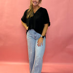 Work-Life Balance V-Neck Blouse in Black