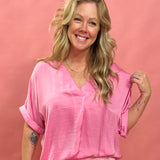 Work-Life Balance V-Neck Blouse in Pink