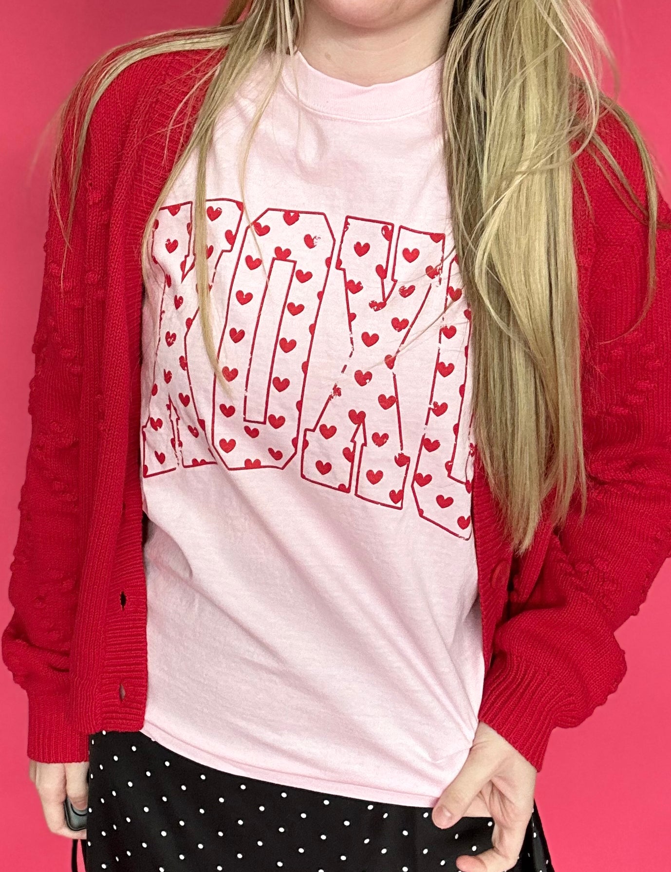 XOXO Heart Comfort Colors Tee in Pink
