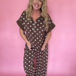 Zip & Go Polka Dot Knit Set in Brown
